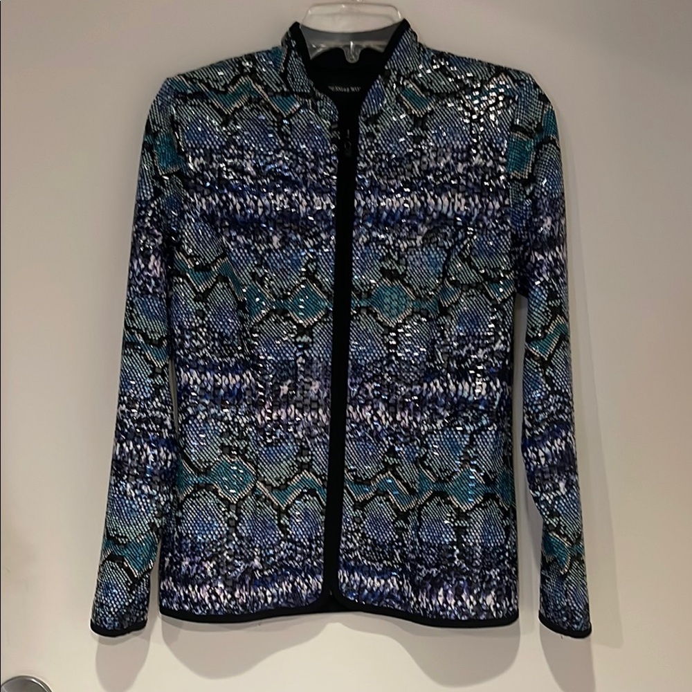 Blue and Black Graffiti Print Blazer